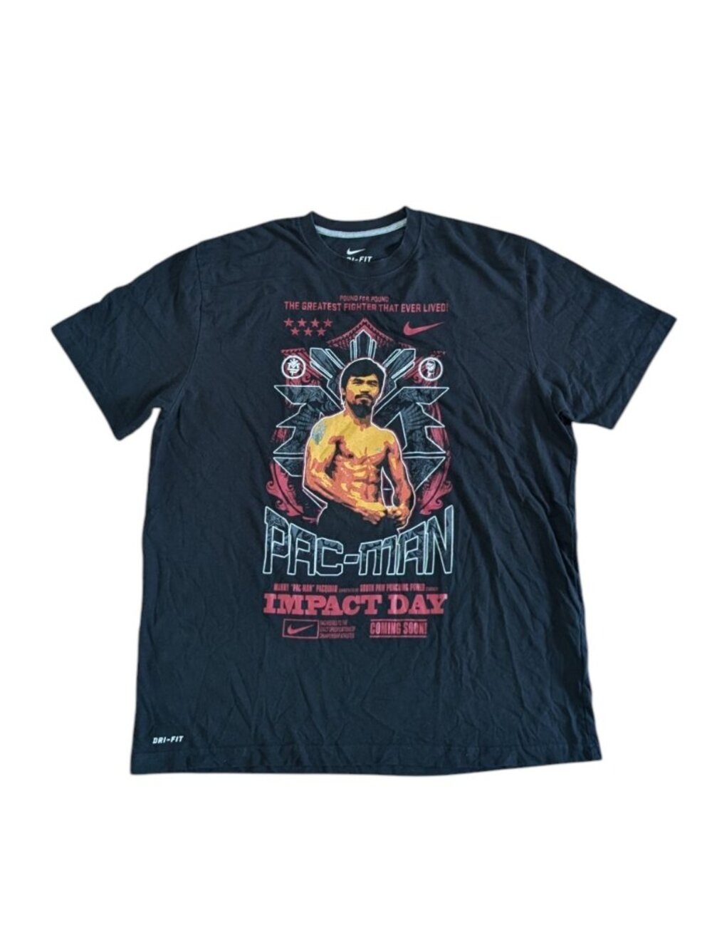 Manny Pacquiao PAC MAN Impact Day Nike Black Dri-Fit Boxing T-Shirt Men's XL